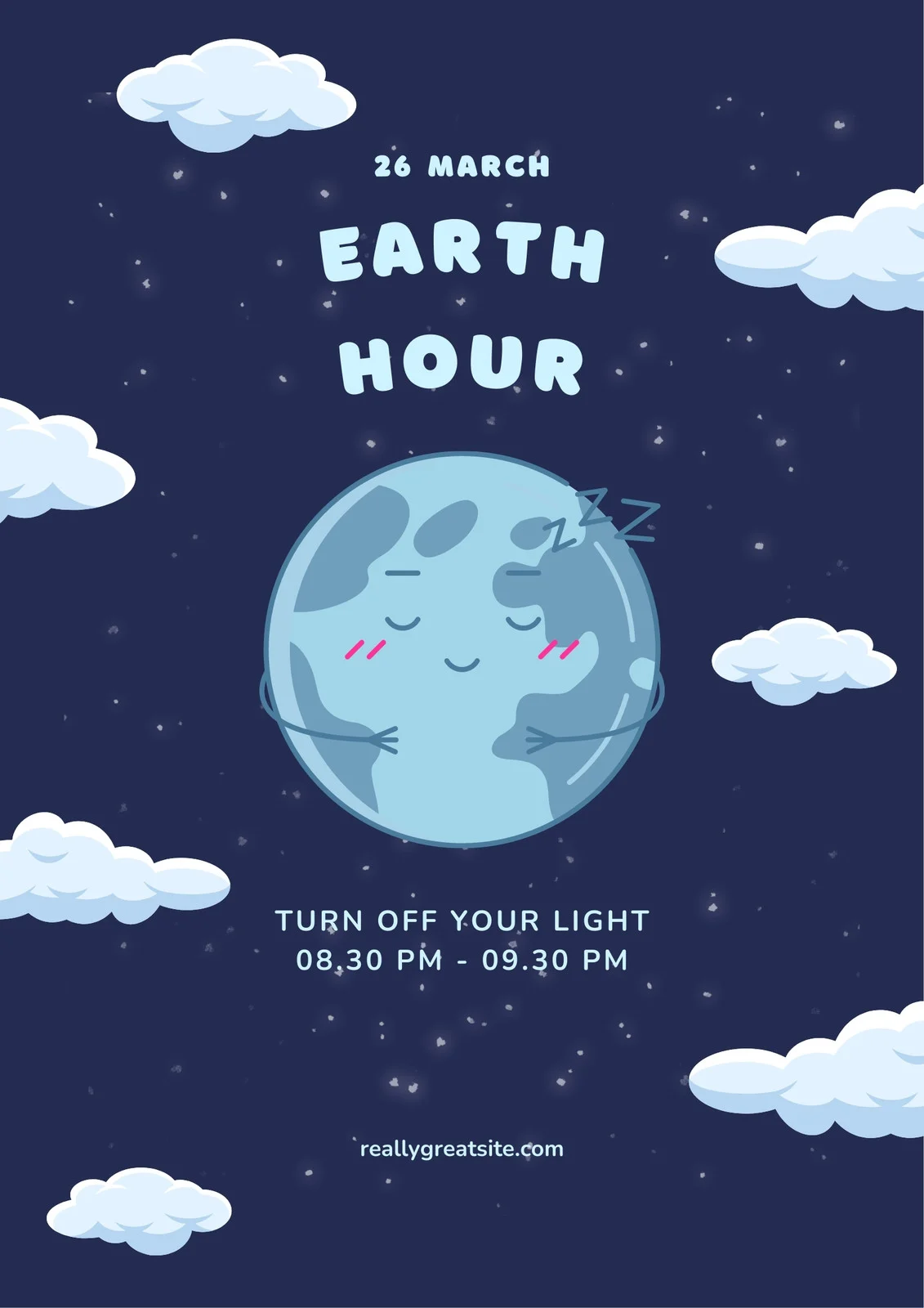 Navy Playful Earth Hour Day Poster Template